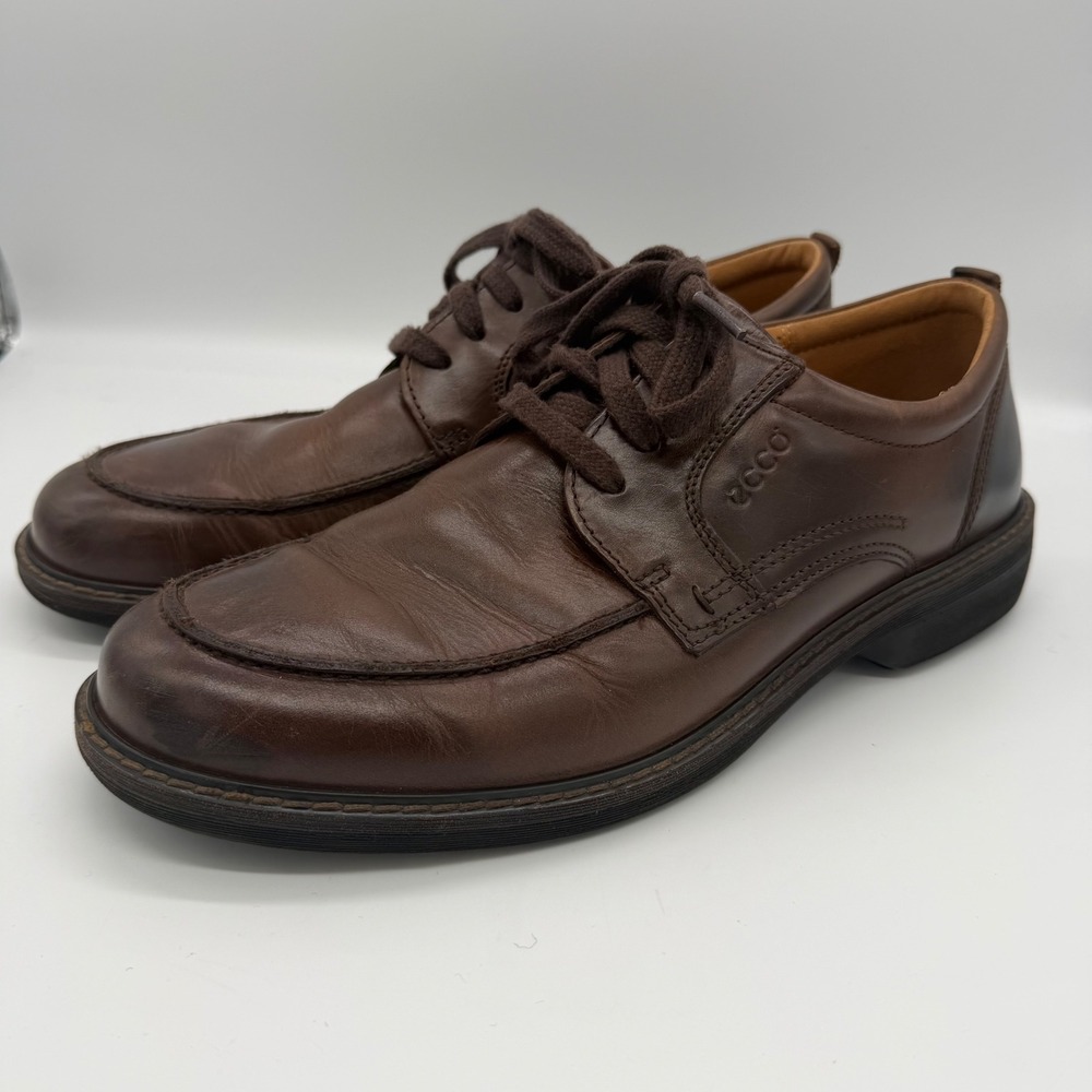ECCO Mens Brown Leather Moc Toe Derby Lace Up Dress Shoes Size 45 Business